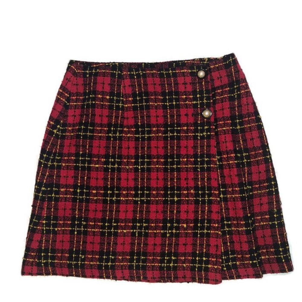 Vintage Red Plaid Tweed Miniskirt